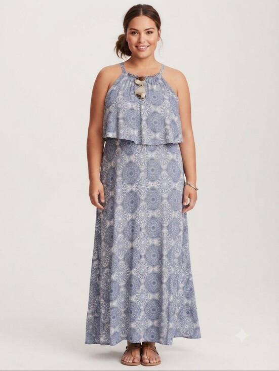 torrid Dresses & Skirts - Torrid Maxi Jersey Knit Tiered Dress Mandala Print Blue Plus Size 1X
